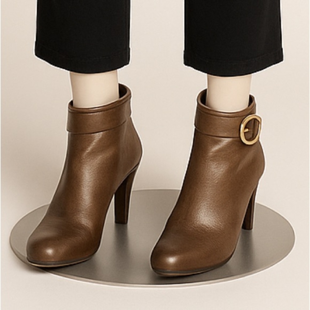 Coach Brown Leather Booties – Made in Italy Gold Buckle Heels (Women’s 9B)